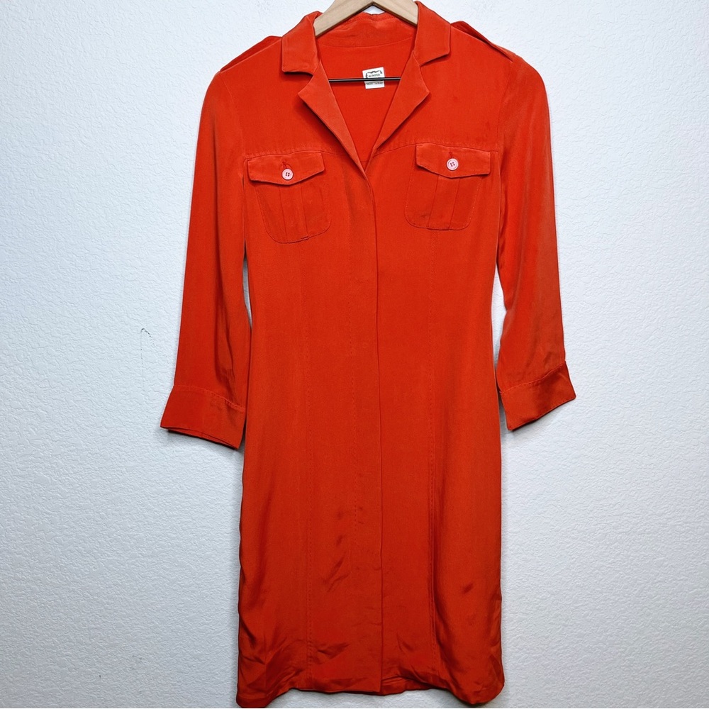 Agnona Women Dress 40 100% Silk Coral Button Down Shirt Lapel Collar Pockets 4